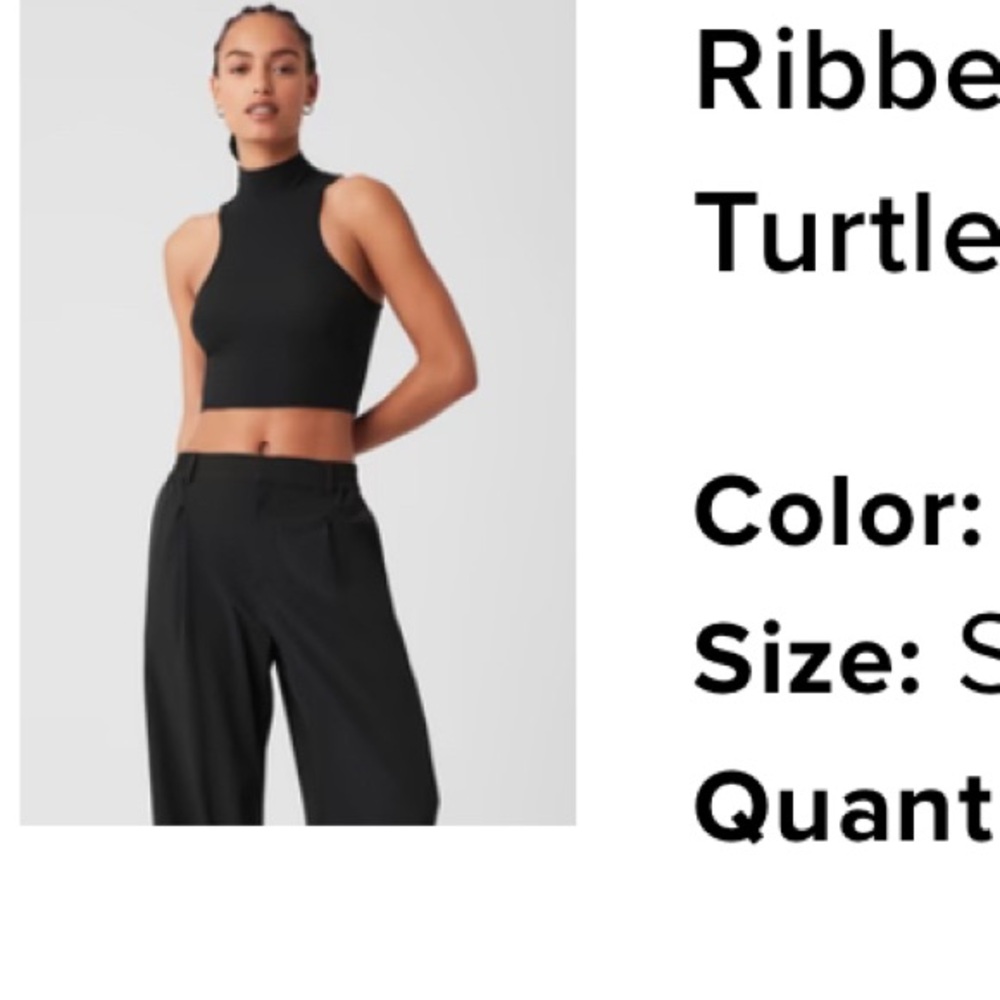 ALO Yoga Black Ribbed Turtle Crop Top